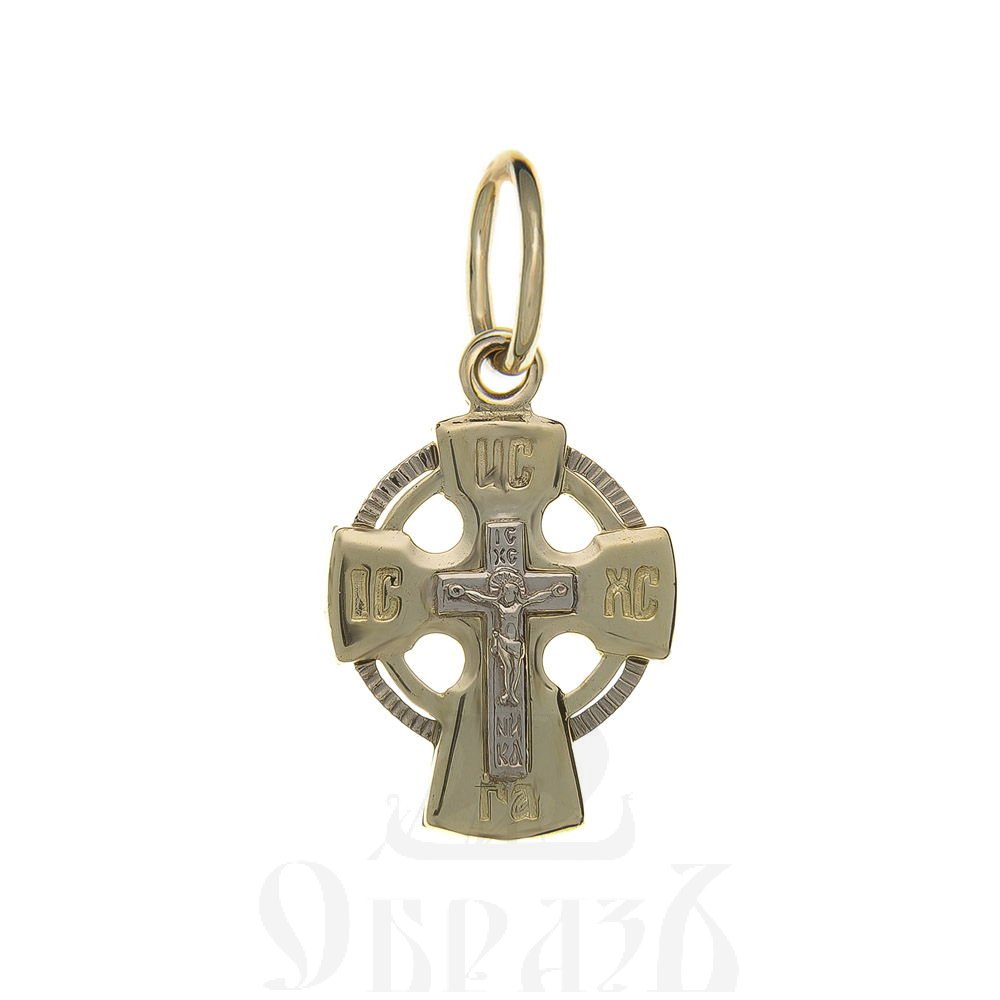 золотой новгородский крест с молитвой "спаси и сохрани", 585 проба желтого и белого цвета (арт. п10044-з5жб)