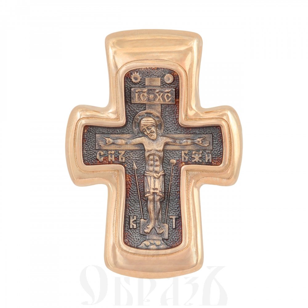 крест «распятие. свт. николай чудотворец. молитва», золото 585 проба красное (арт. 201.276-1)