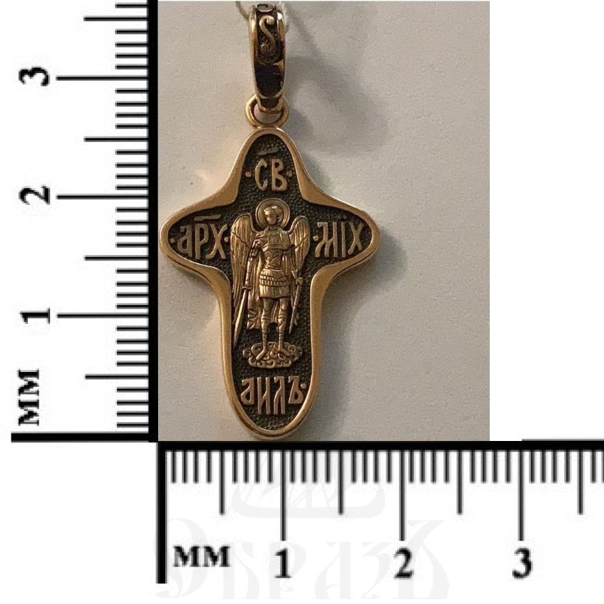 золотой крест с образом архангела михаила, 585 проба красного цвета (арт. 40269)